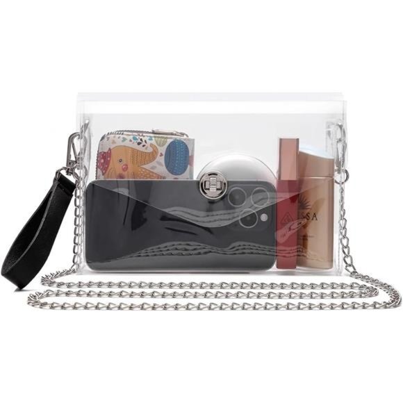 Western Tooled Leather Clear Phone Crossbody Purse – Stadium Approved Mini Bag with Fringe – Boho Festival Bag main image 1